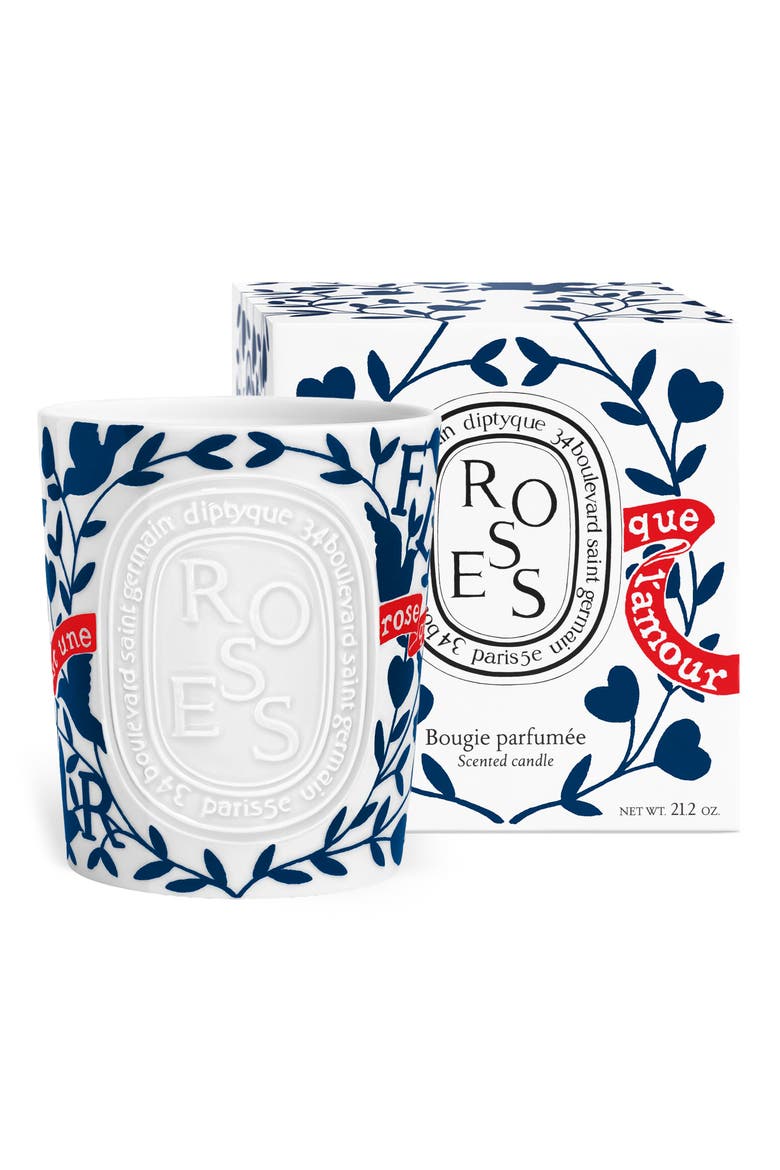 Roses Large Scented Candle, Main, color, NO COLOR