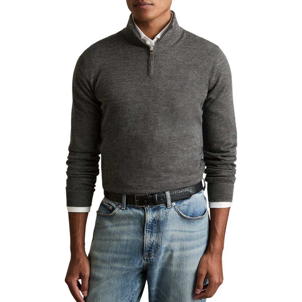 Reiss Derby Grey Marl Merino Wool Half-zip Funnel Neck Jumper In Gray