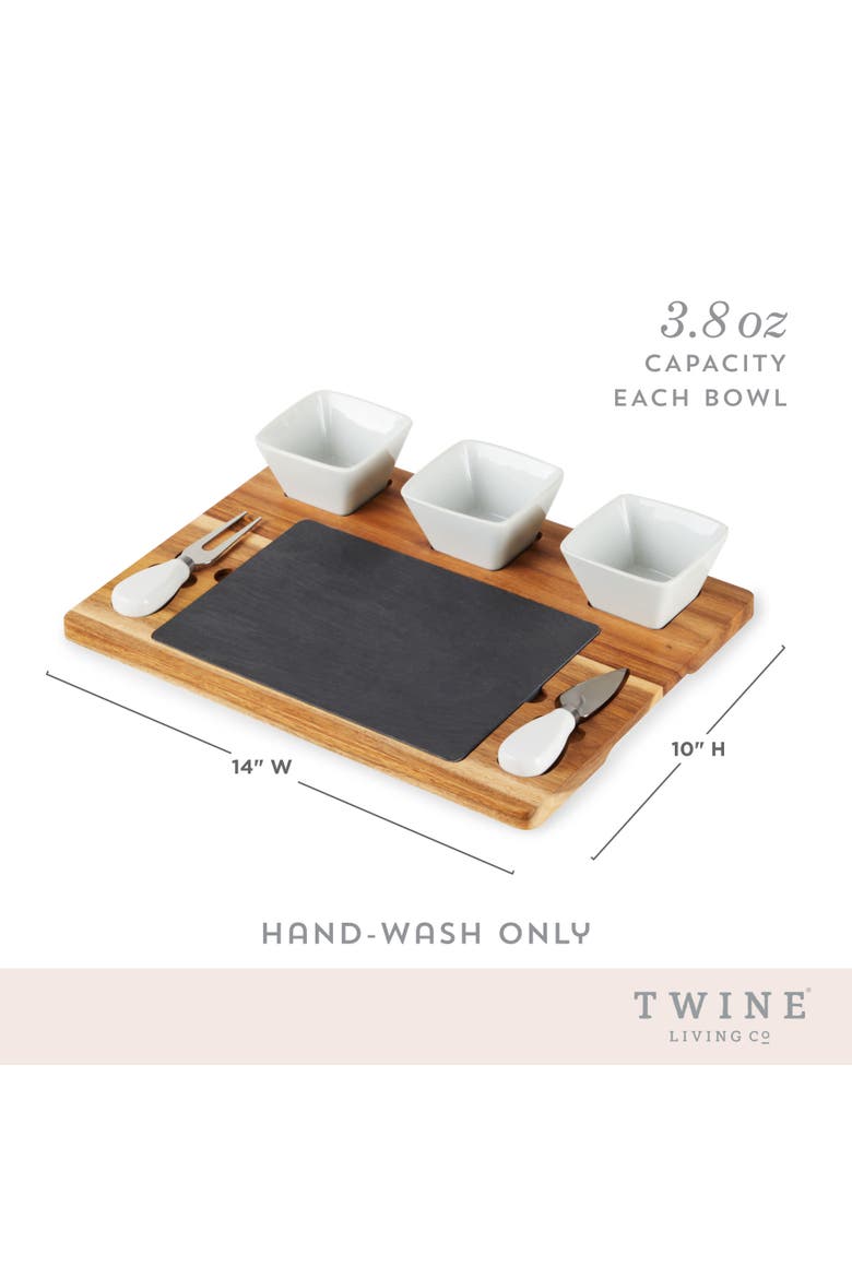 Acacia Wood & Slate Cheese Board Set with Ceramic Bowls, Alternate, color, Brown