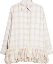 Collina Strada Valerian Plaid Long Sleeve Bubble Hem Mini Shirtdress