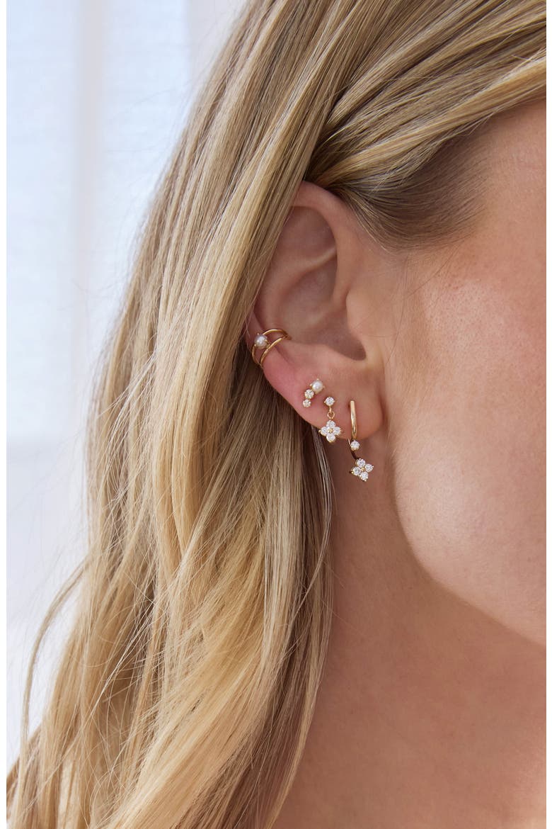 Diamond & Cultured Pearl Stud Earrings, Alternate, color, 14K YELLOW GOLD