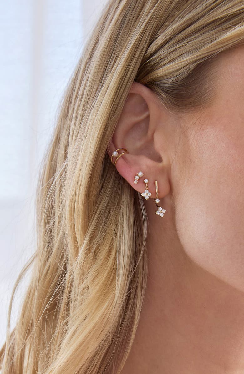 Zoë Chicco Diamond & Cultured Pearl Stud Earrings, Alternate, color, 14K Yellow Gold