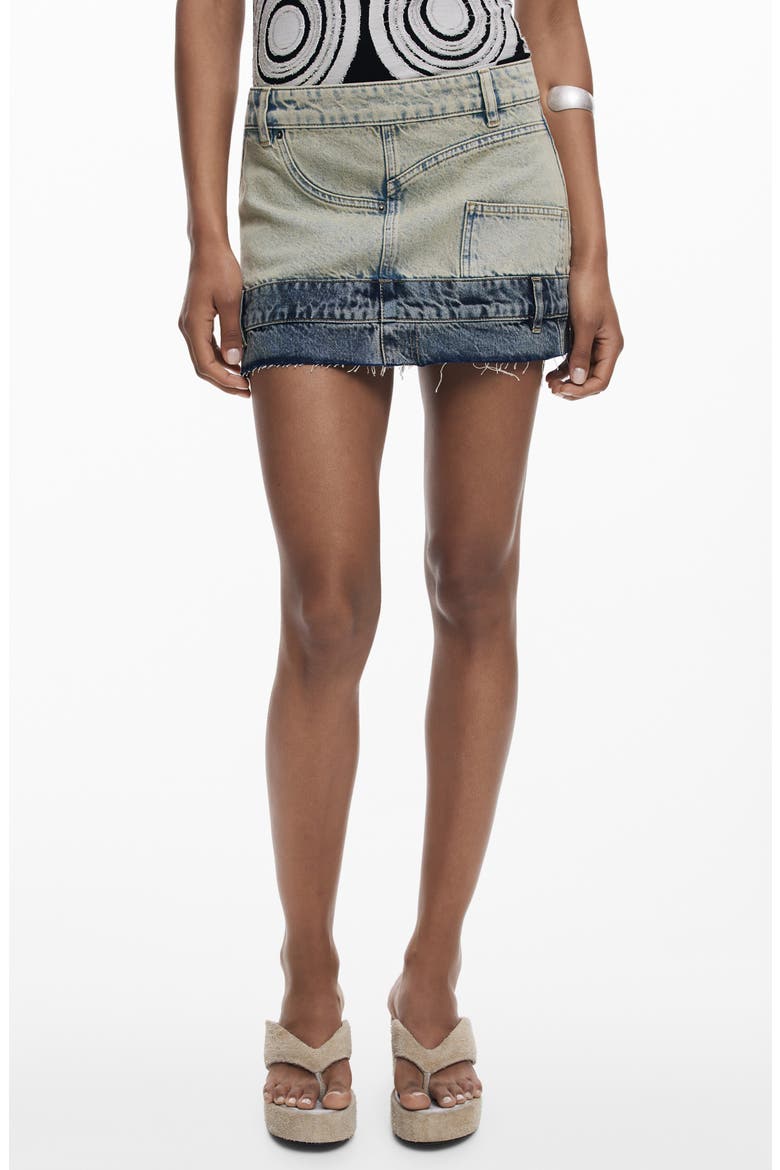 Double Waist Denim Miniskirt, Main, color, LIGHT BLUE