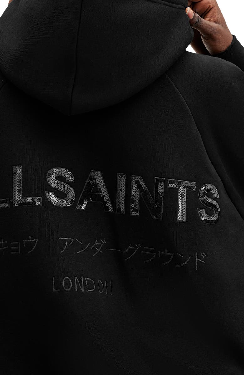 AllSaints Talon Underground Sequin Logo Hoodie, Alternate, color, Black