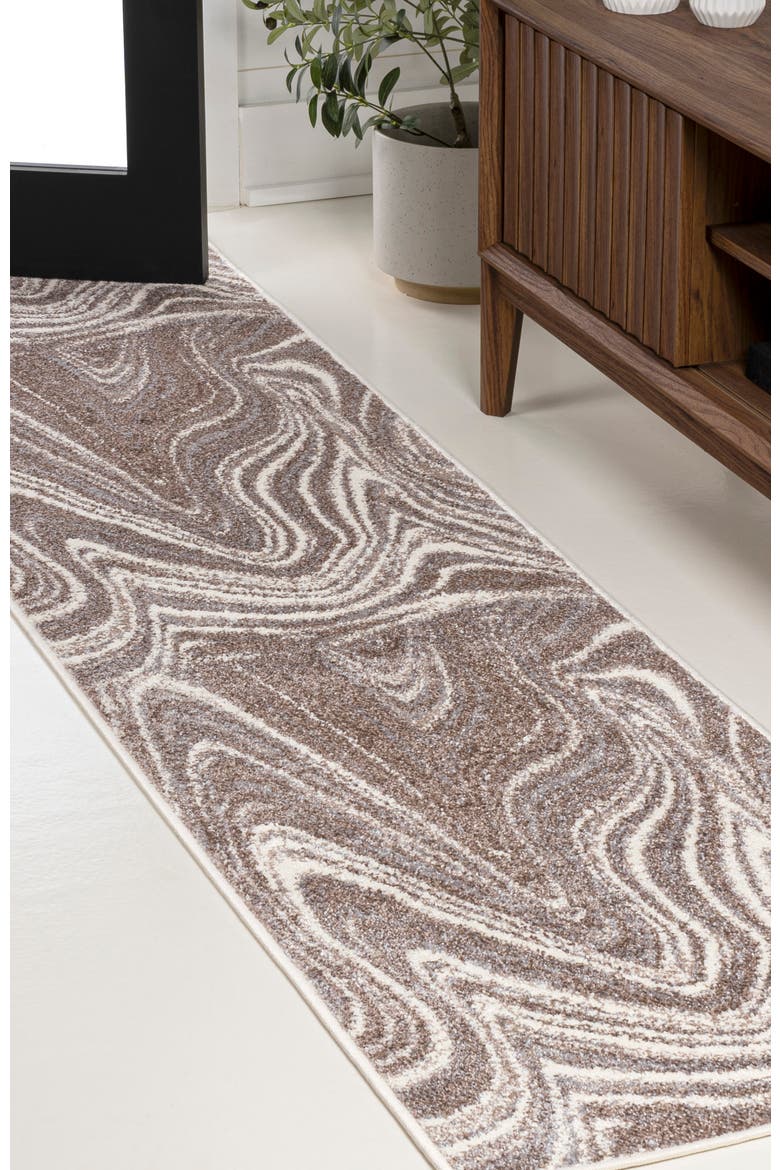 Eleni Contemporary Glam Abstract Marble Area Rug, Alternate, color, Brown/Cream