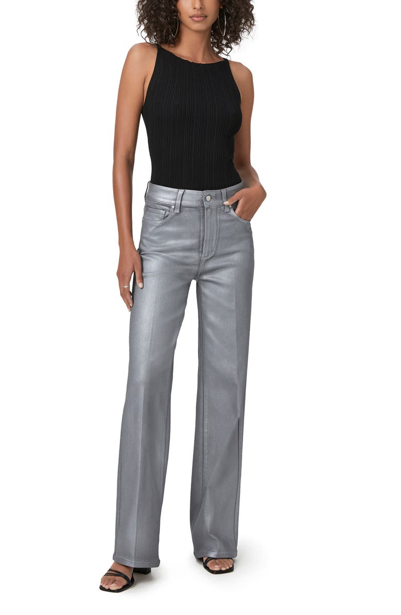 PAIGE Sasha Coated High Waist Wide Leg Jeans, Alternate, color, Silver Shimmer Luxe Coating