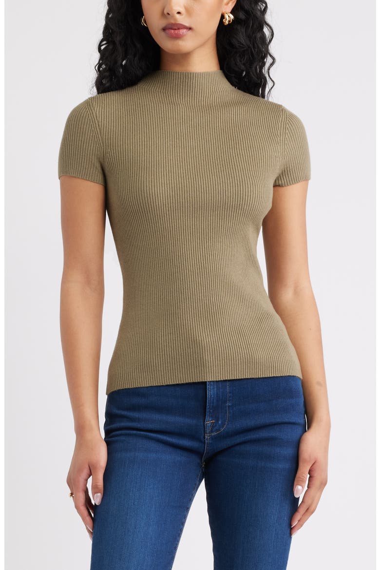 Rib Knit Mock Neck Sweater, Main, color, OLIVE DUSK