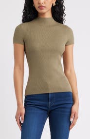 Open Edit Rib Knit Mock Neck Sweater