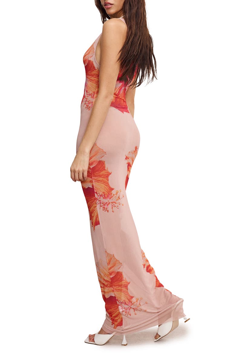 Good American Gauze Mesh Cover-Up Maxi Dress, Alternate, color, Mauve Tropical Hibiscus001