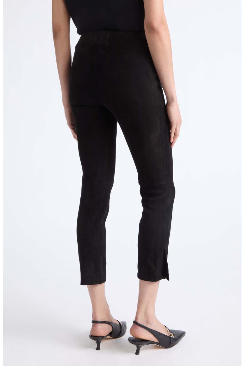 Split Hem Crop Stretch Suede Pants, Alternate, color, BLACK