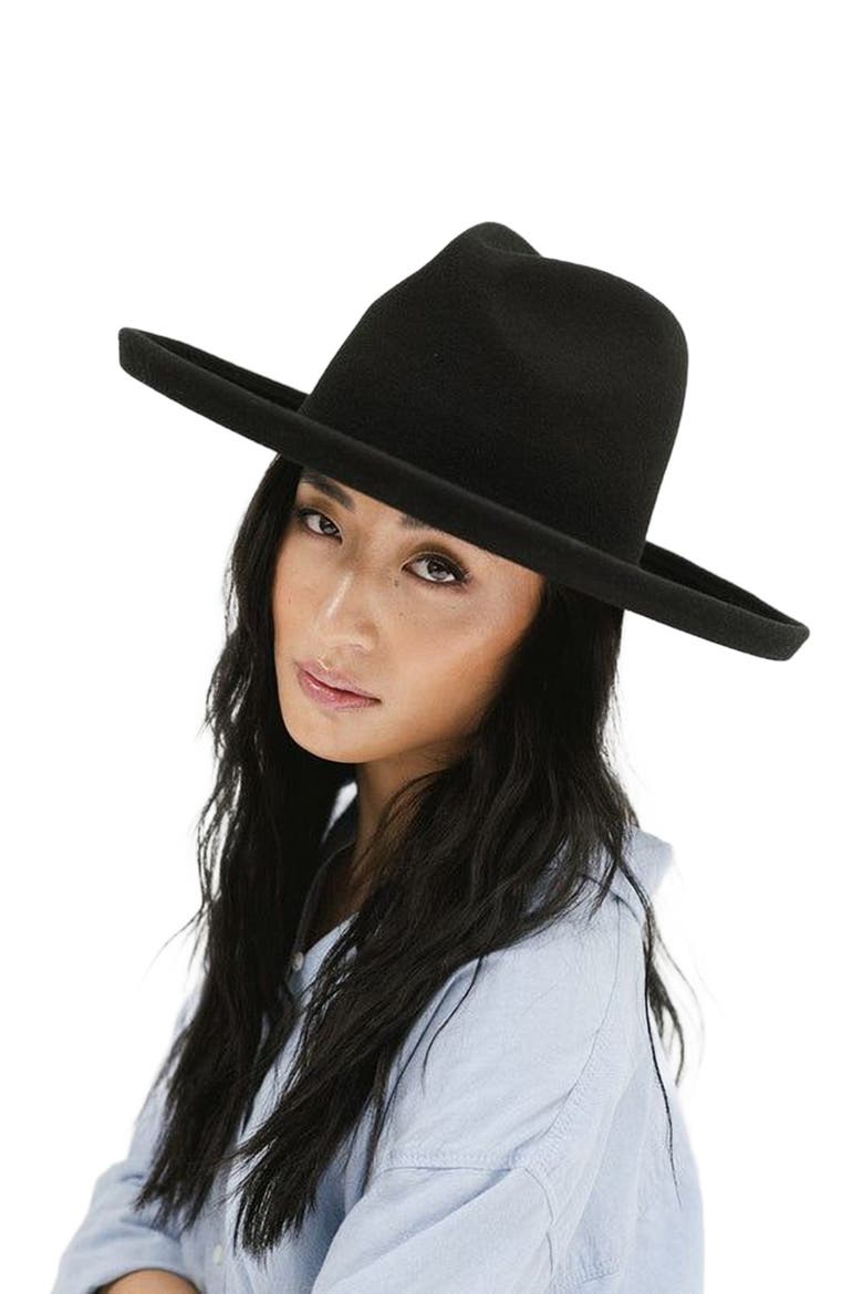 Maude Wide Brim Fedora Hat, Alternate, color, Black