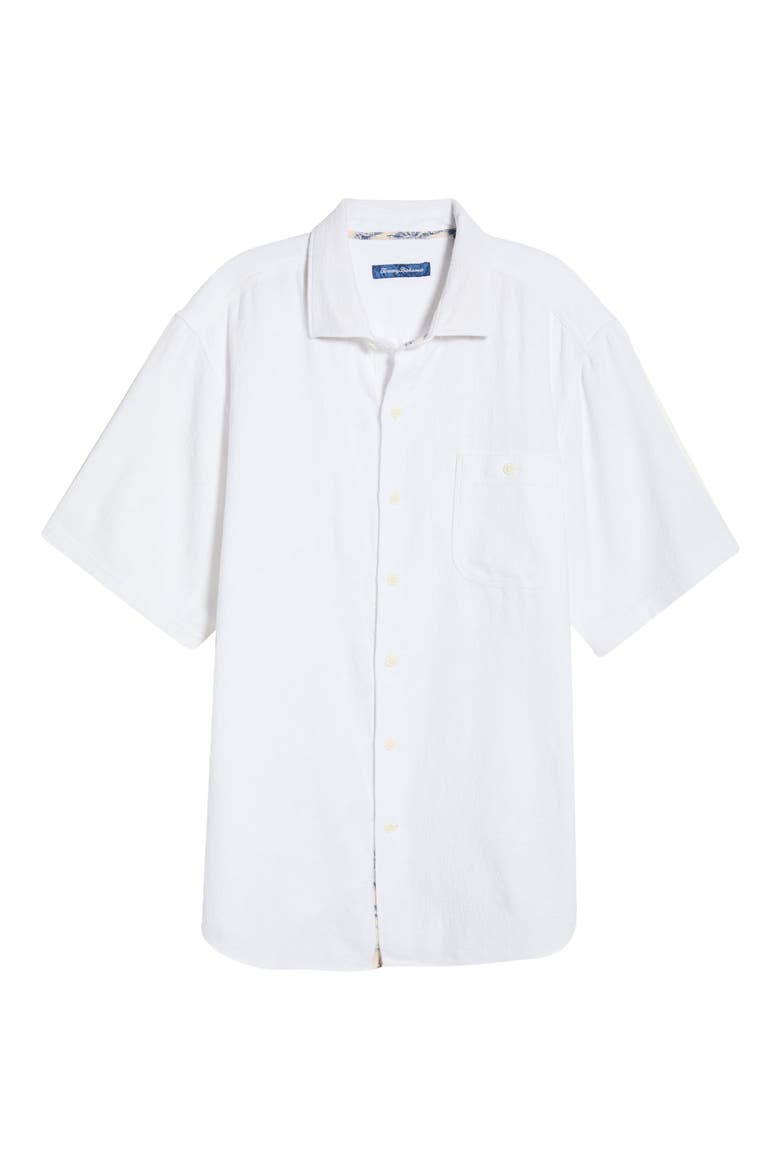 Breeze Island Short Sleeve Cotton Jacquard Button-Up Shirt, Alternate, color, WHITE