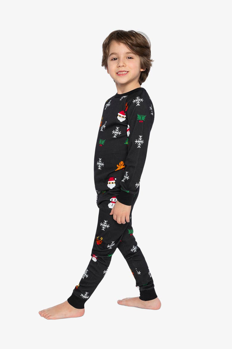 Christmas Pixel Organic Cotton Top Pants Two Piece Pajama Set, Alternate, color, Black Christmas Pixel Print