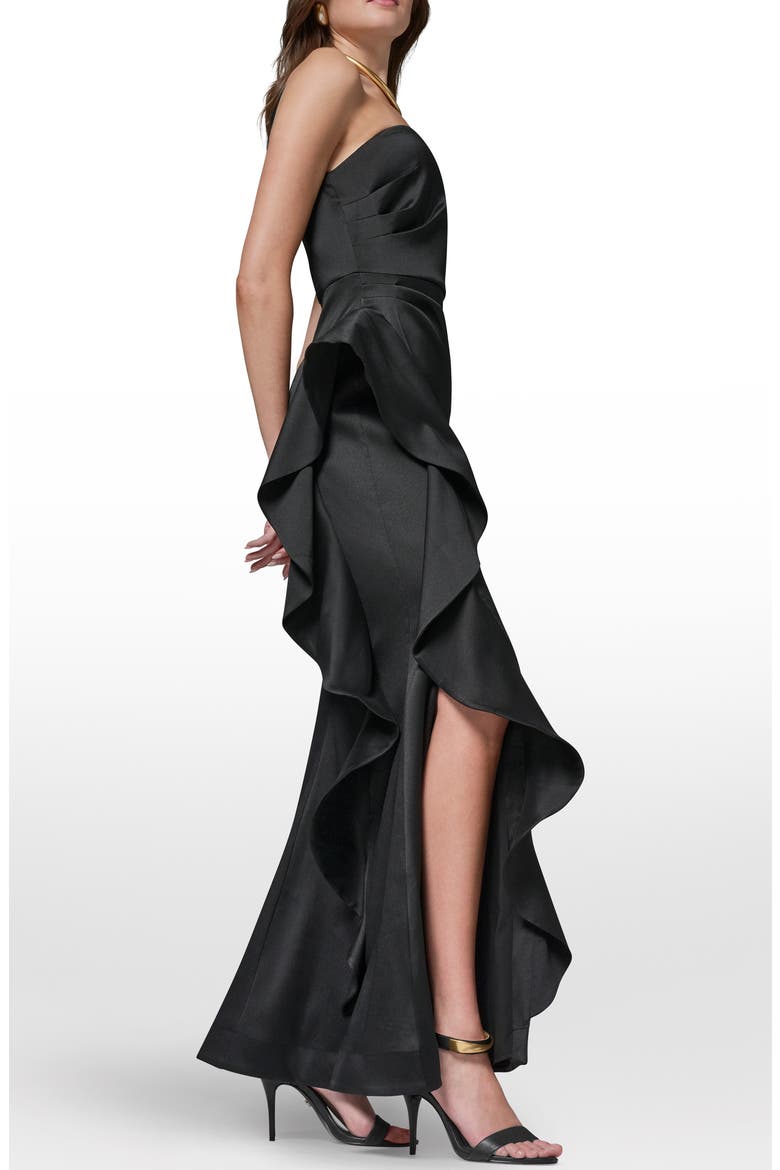 Taffeta Strapless Ruffle Gown, Alternate, color, BLACK