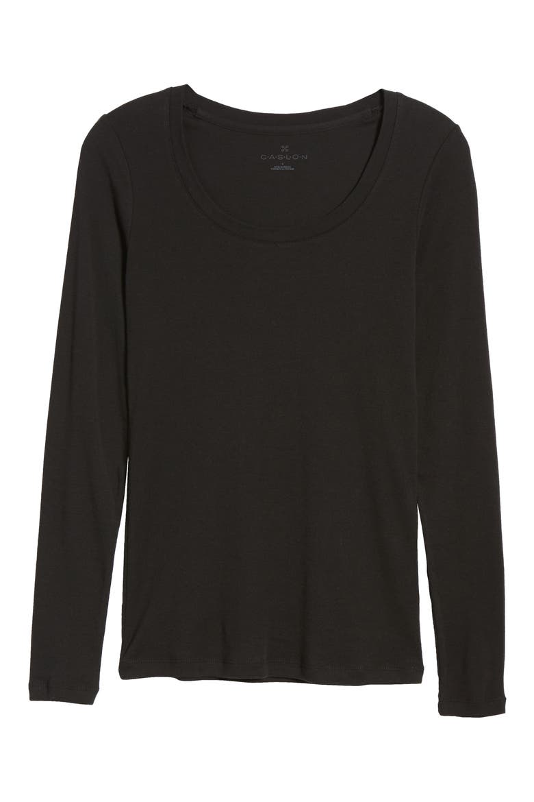 'Melody' Long Sleeve Scoop Neck Tee, Alternate, color, BLACK