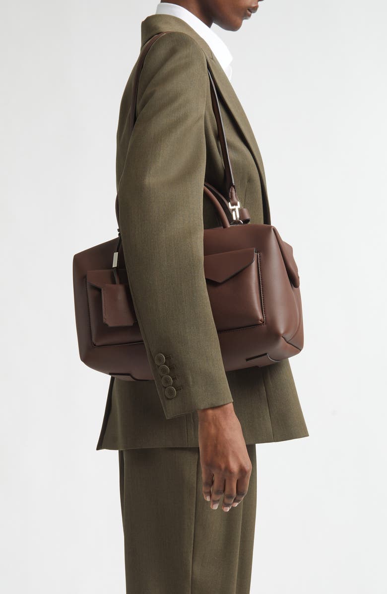 Max Mara Bowler Leather Satchel, Alternate, color, Brown