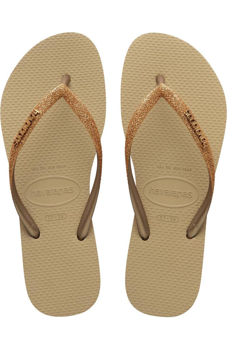 Havaianas Slim Glitter II Flip Flop, Alternate, color, Sand Golden