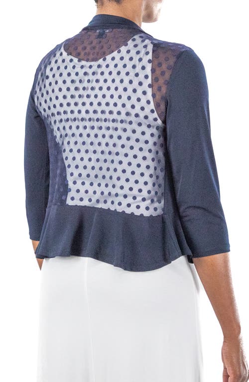 Nina Leonard Mesh Dot Bolero Cardigan In Navy