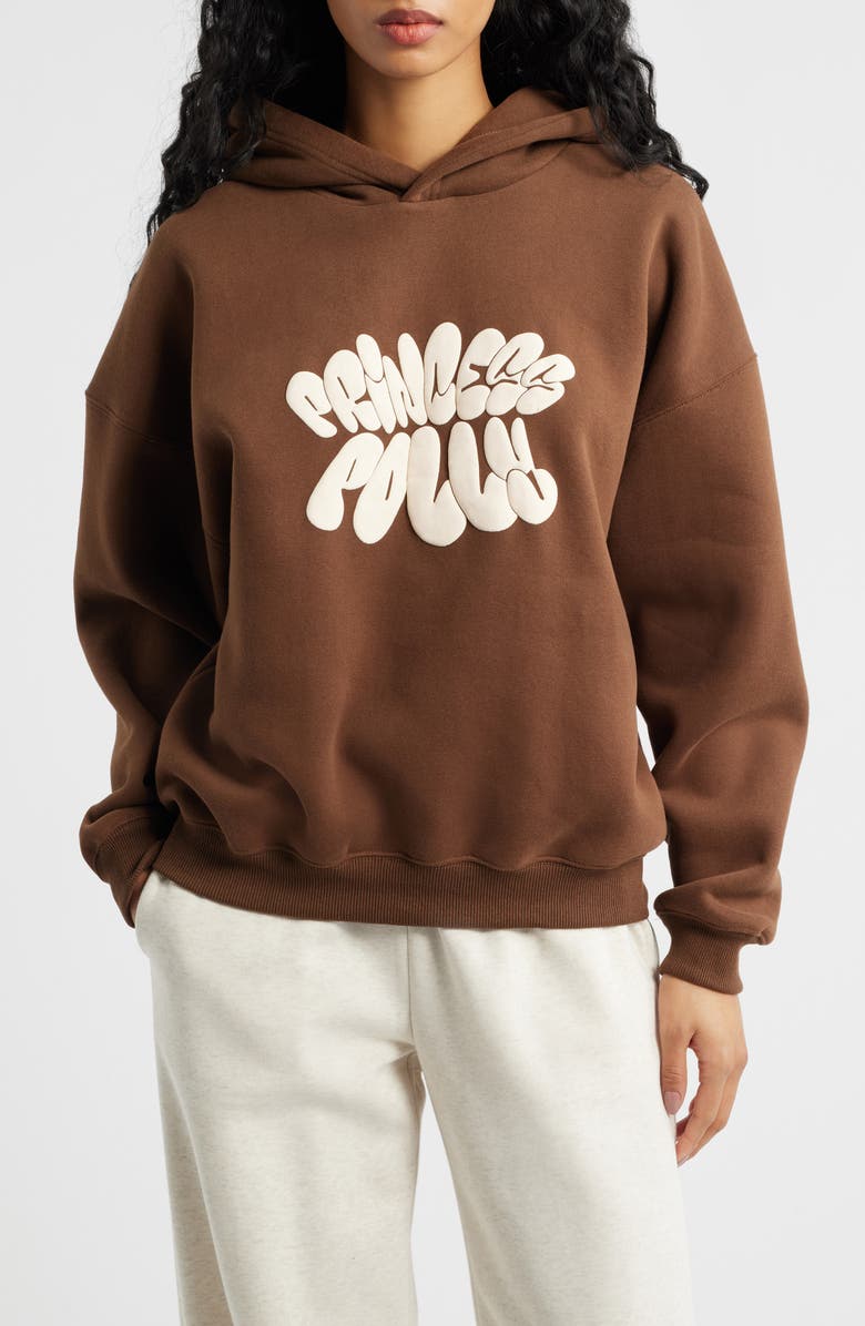 Princess Polly Brand Logo Hoodie, Main, color, Chocolate