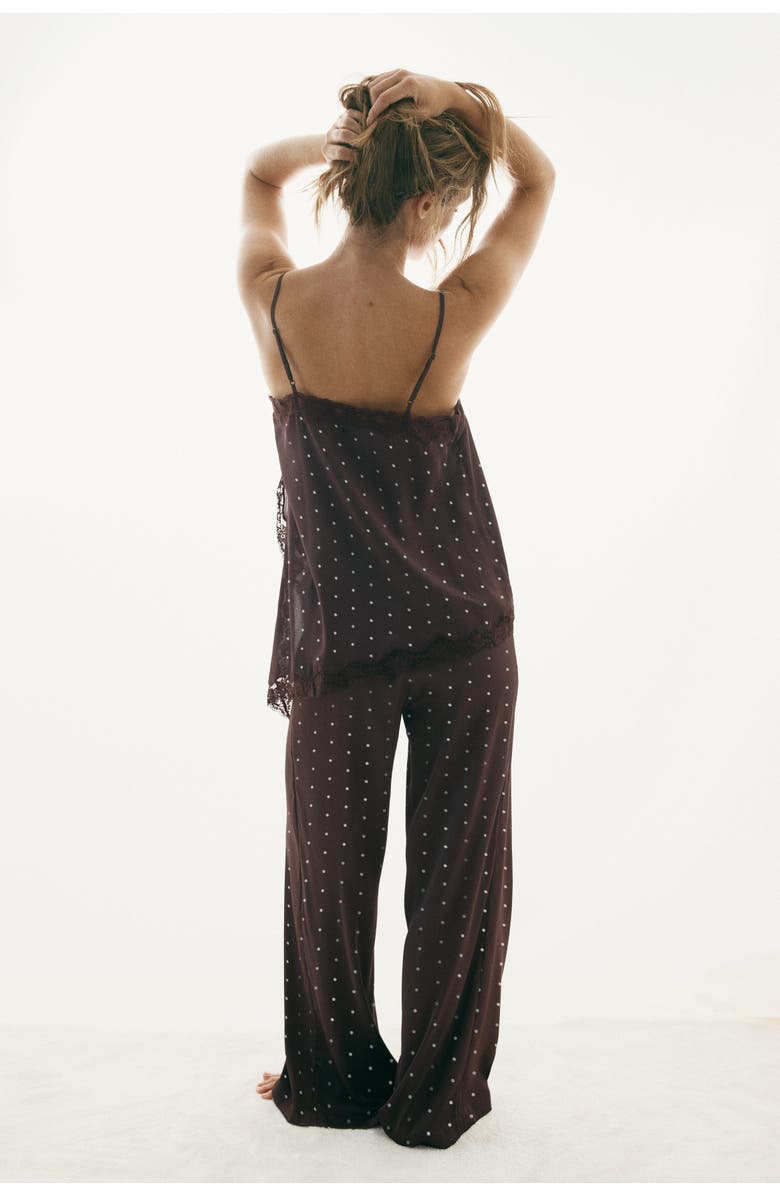 H&M Satin Pyjamas, Alternate, color, Dark Brown/Polka Dot