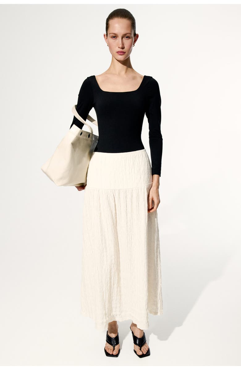 H&M Textured Jersey Midi Skirt, Alternate, color, Cream