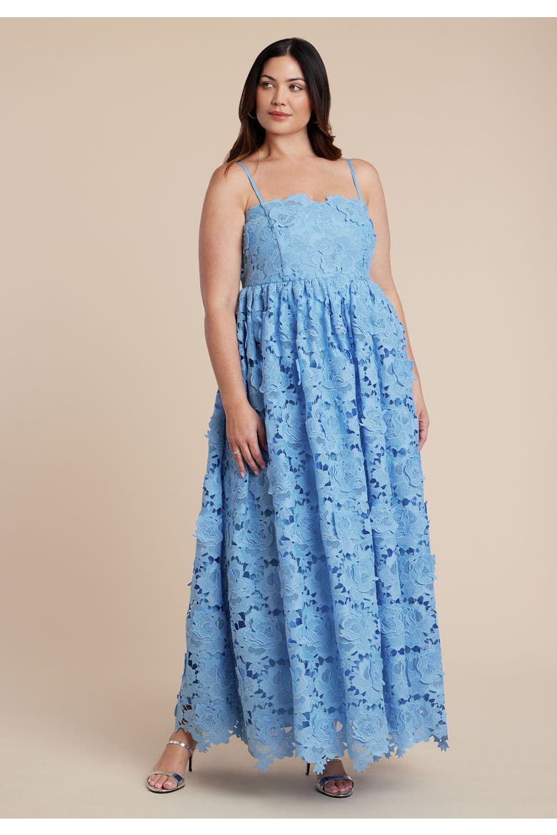 Fit And Flare Lace Gown, Alternate, color, LIGHT OCEAN BLUE