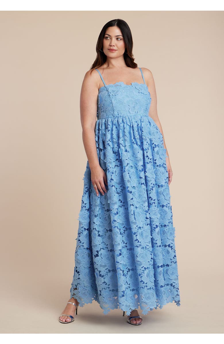 ELOQUII Fit And Flare Lace Gown, Alternate, color, Light Ocean Blue