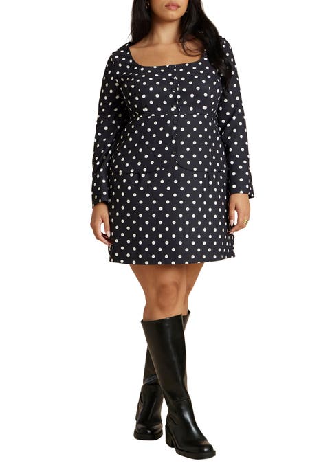Square Neck Long Sleeve Printed Mini Dress (Plus)