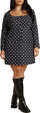 ELOQUII Square Neck Long Sleeve Printed Mini Dress