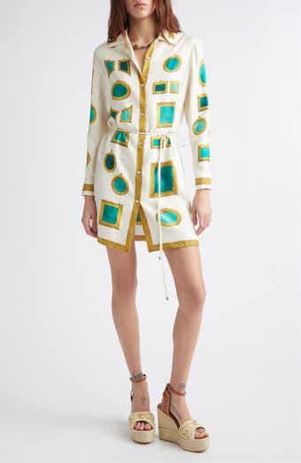 Print Long Sleeve Silk Twill Shirtdress