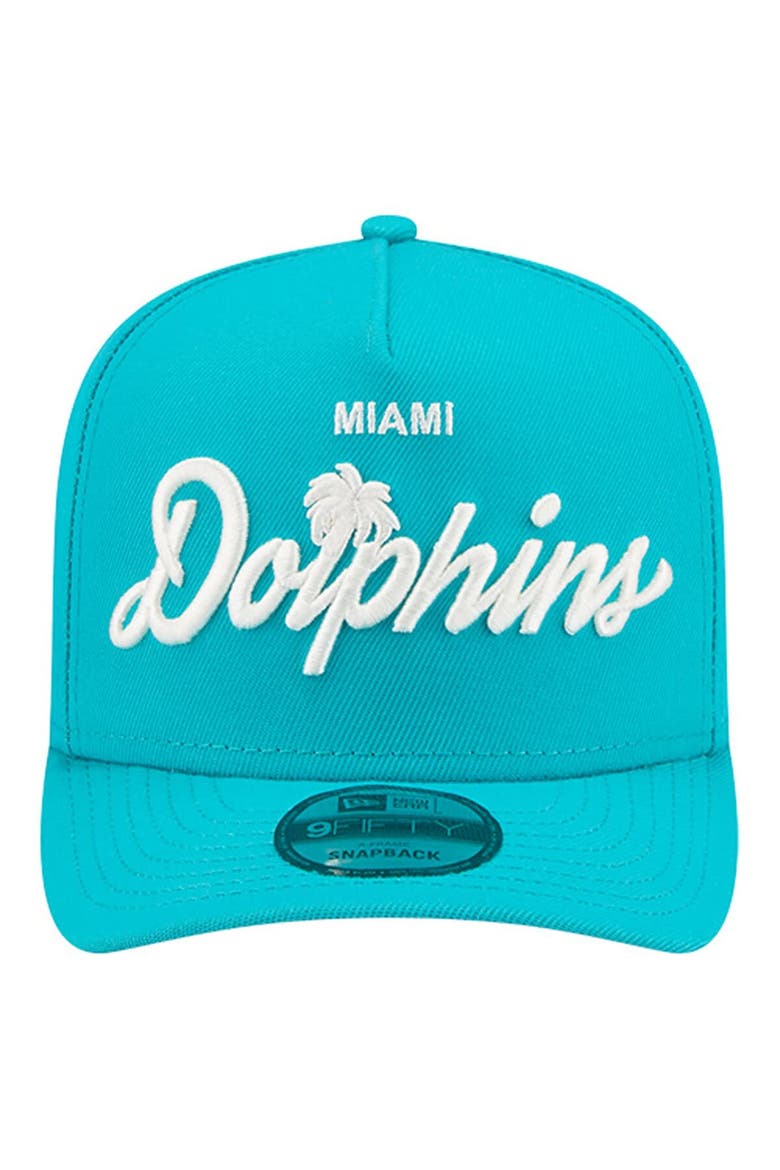 Men's New Era  Aqua Miami Dolphins Local Play A-Frame 9FIFTY Snapback Hat, Alternate, color, Aqua