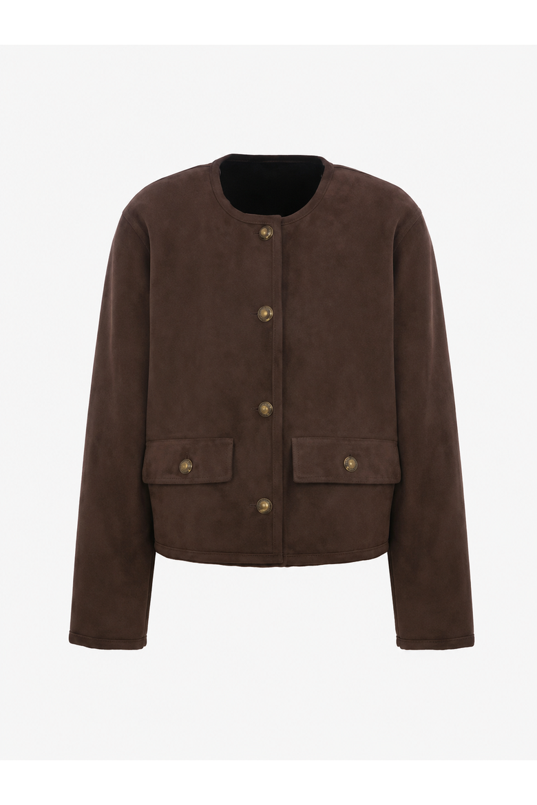 Aria Merino Curly Shearling Cropped Jacket, Main, color, Dark Brown