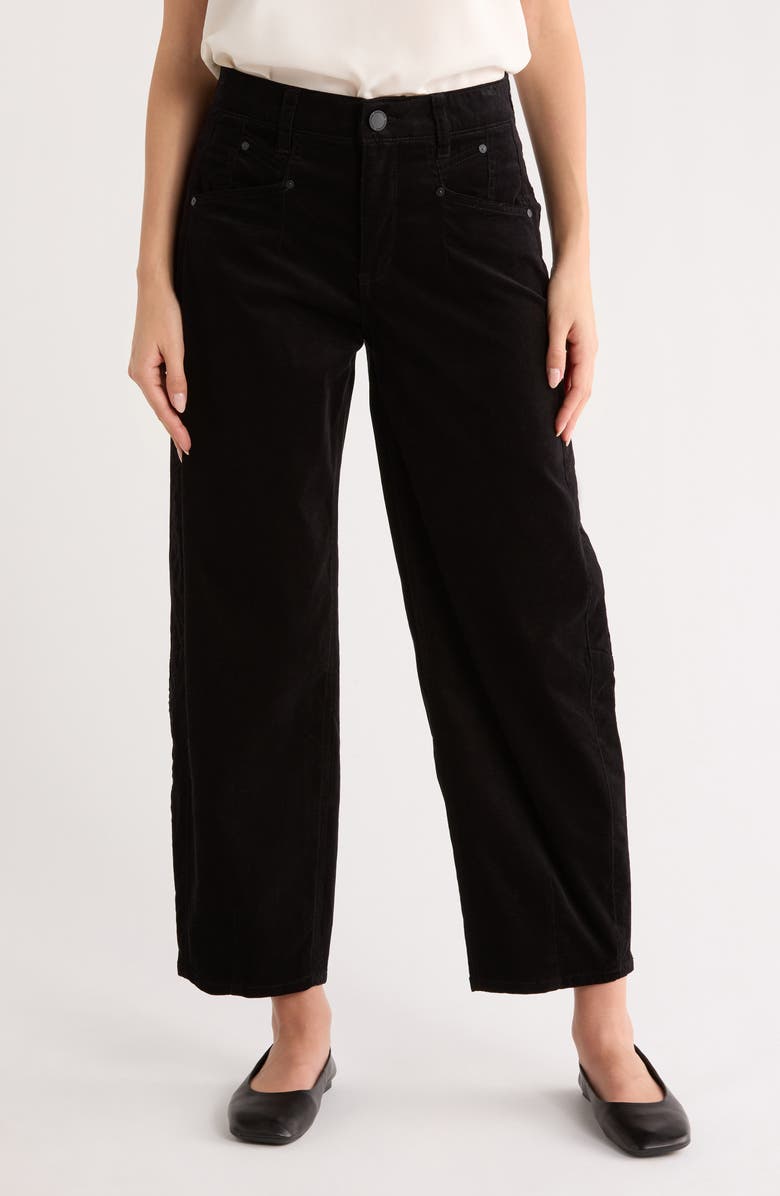 Democracy High Waist Barrel Leg Corduroy Pants, Main, color, Black