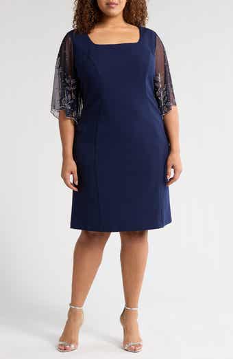 Alex Evenings Beaded Sleeve Stretch Crepe Cocktail Sheath Dress