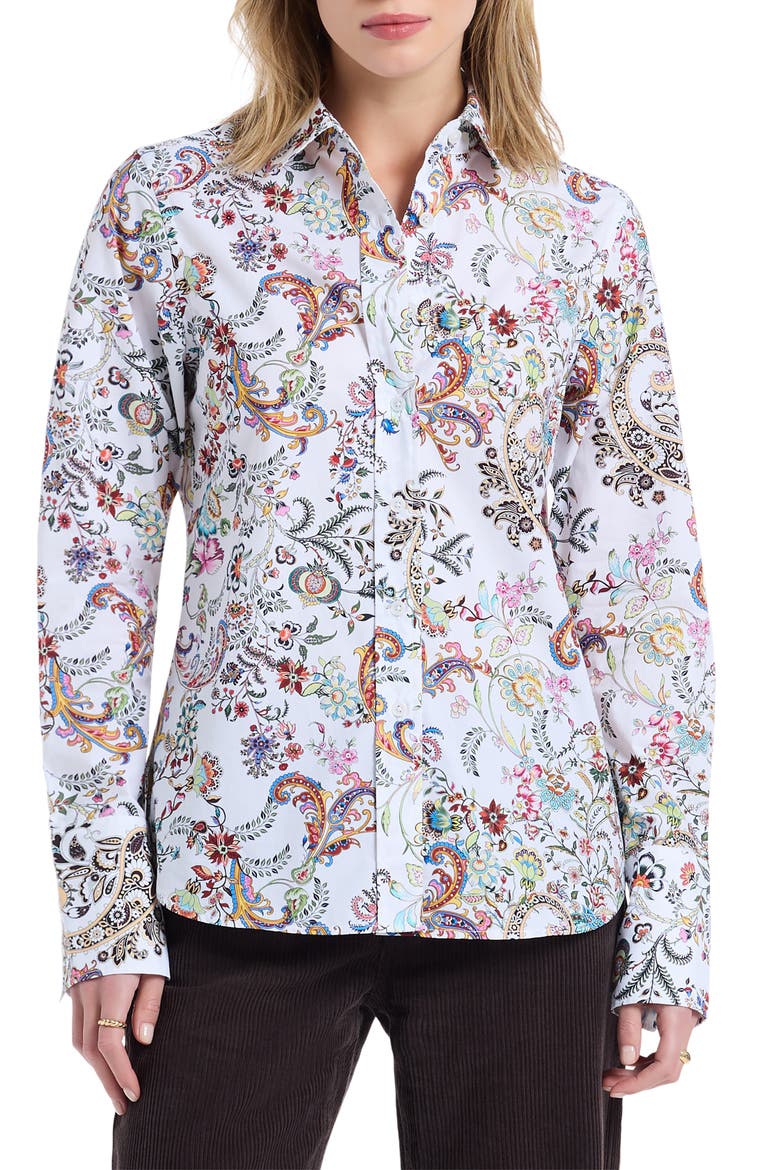 Priscilla Long Sleeve Woven Shirt, Main, color, WHITE MULTI