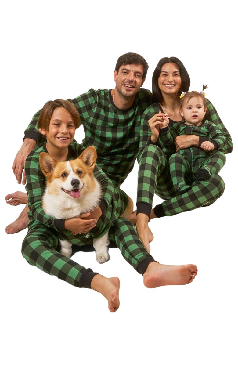 Leveret Kids Footed Plaid Cotton Matching Family Holiday Pajamas, Alternate, color, Plaid Black & Green
