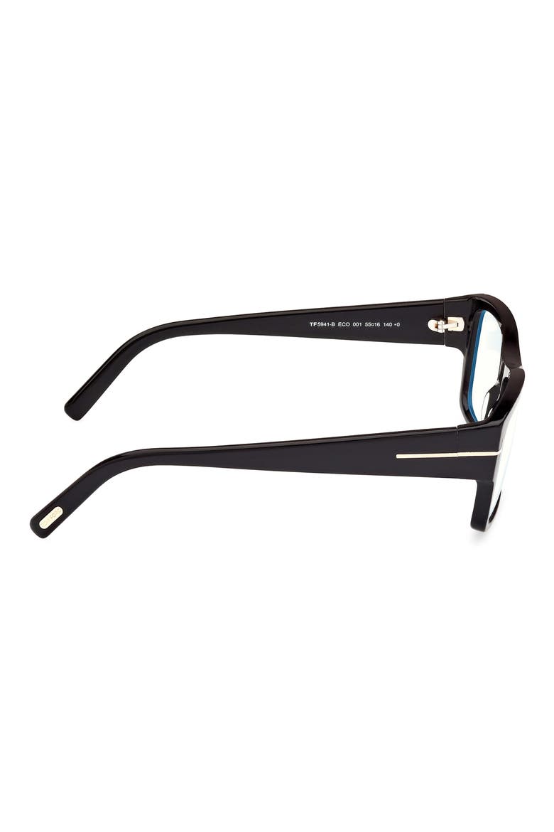 55mm Square Blue Light Blocking Glasses, Alternate, color, BLACK ECO / T LOGO