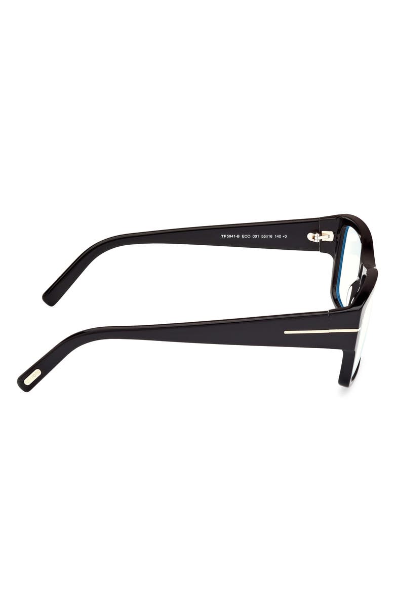 TOM FORD 55mm Square Blue Light Blocking Glasses, Alternate, color, Black Eco / T Logo