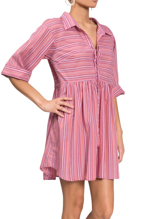 Everyday Ritual Georgina Stripe Cover-up Minidress In Verry Berry Stripe