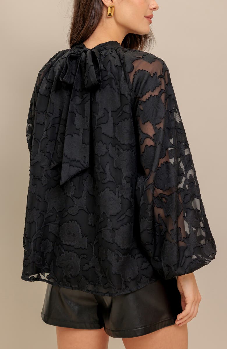 FLYING TOMATO Floral Burnout Long Sleeve Top, Alternate, color, Black
