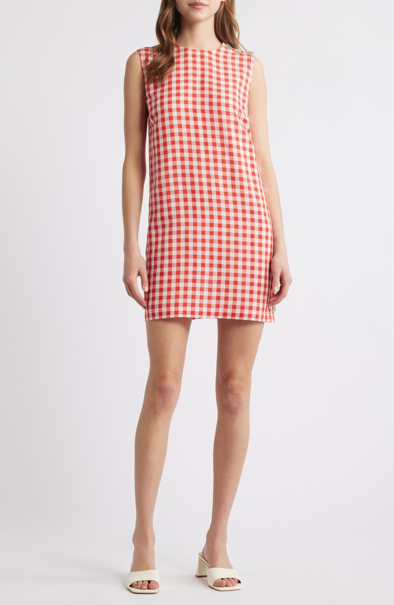 DÔEN Coralie Gingham Minidress, Main, color, Scarlet Marilyn Gingham