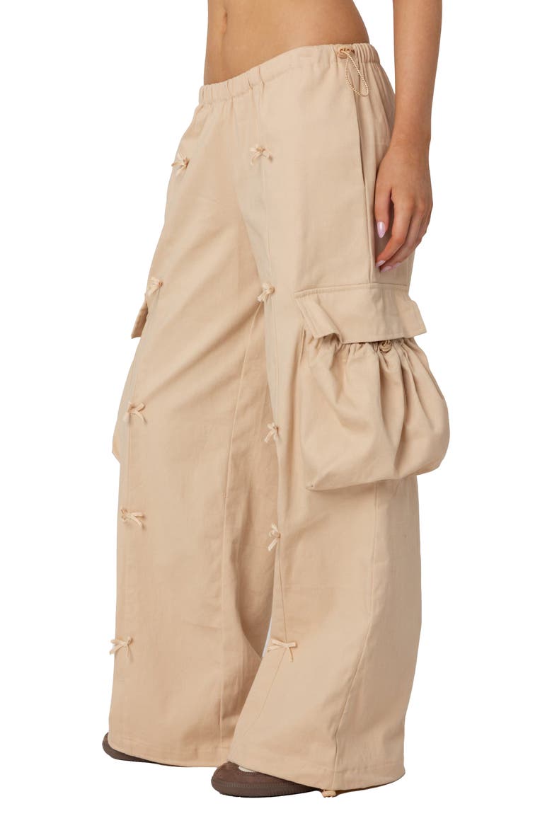 Bow Trim Cargo Parachute Pants, Alternate, color, BEIGE