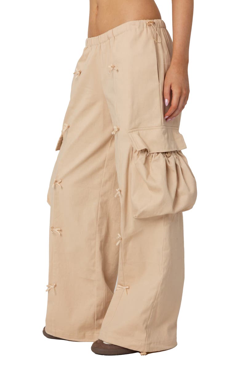 EDIKTED Bow Trim Cargo Parachute Pants, Alternate, color, Beige