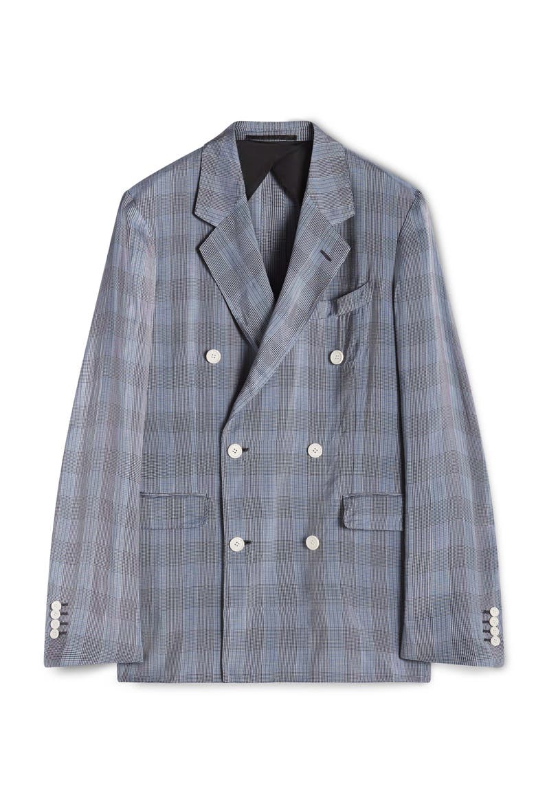 Double-Breasted Jacket In Viscose, Alternate, color, Checkered, Pale blue