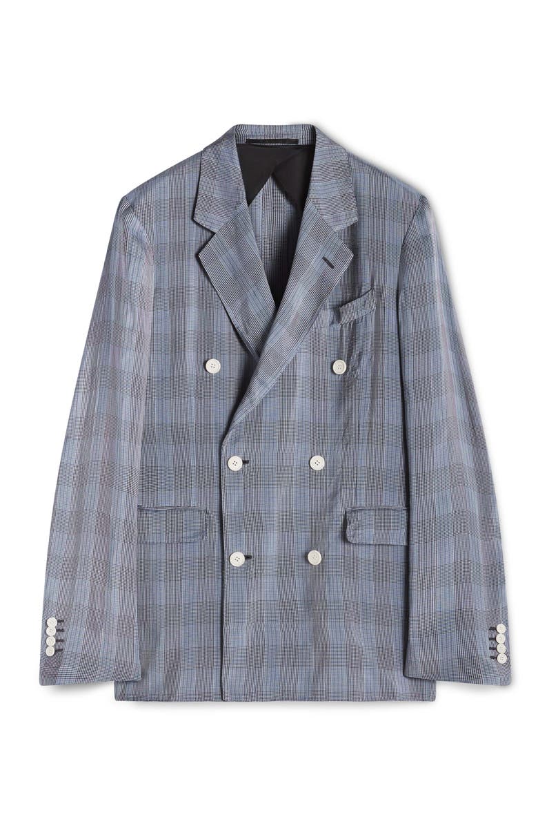 Lanvin Double-Breasted Jacket In Viscose, Alternate, color, Checkered, Pale Blue
