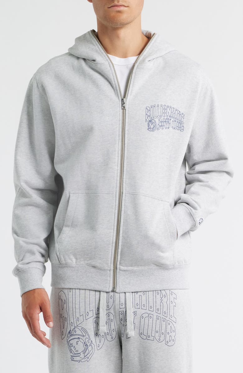 Billionaire Boys Club Small Curve Graphic Zip Hoodie, Alternate, color, Heather Grey