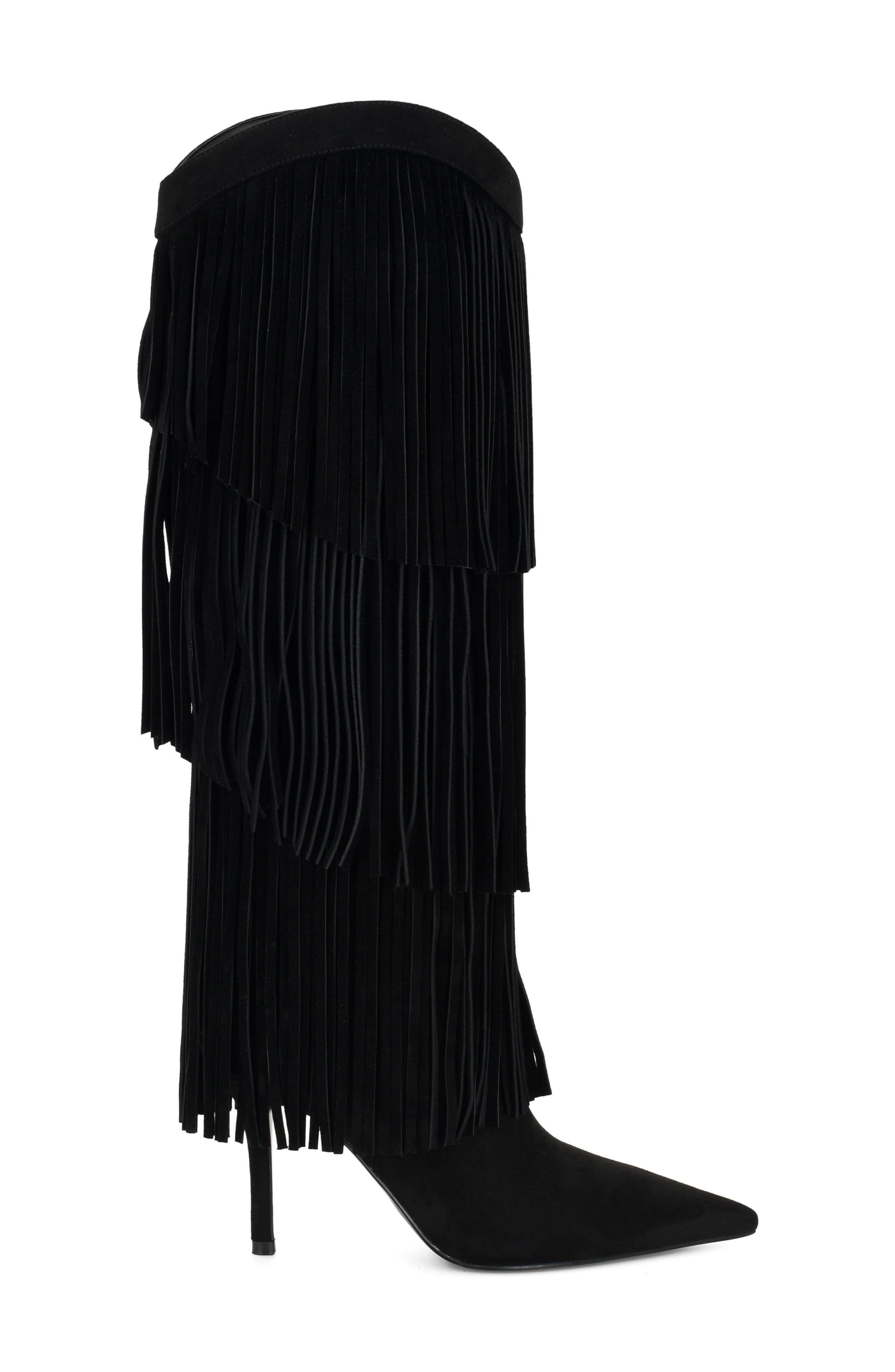 Genviv Fringe Knee High Boot, Alternate, color, BLACK