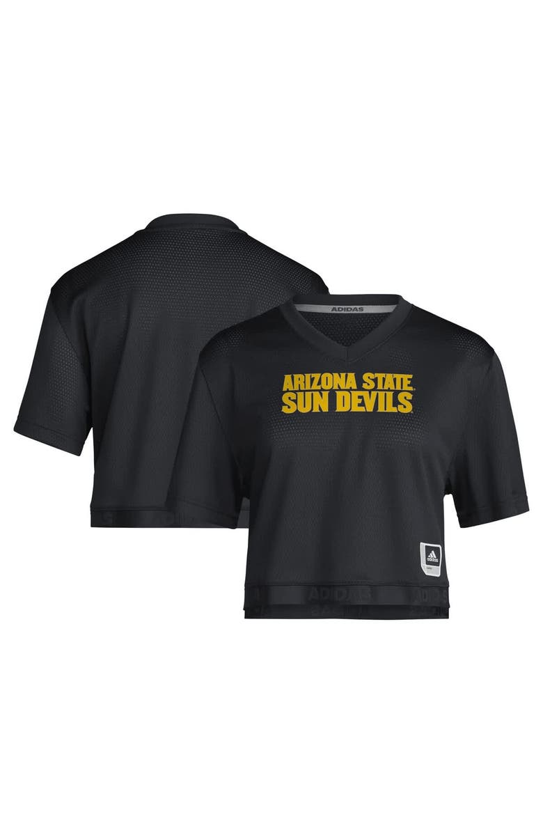 adidas Women's adidas Black Arizona State Sun Devils Primegreen V-Neck Cropped Jersey, Main, color, Black