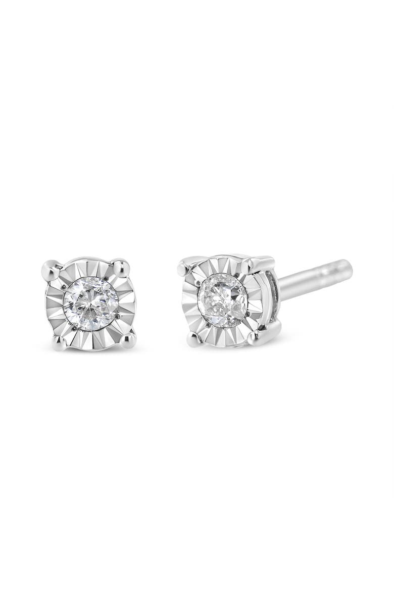 Haus of Brilliance Silver 1/10 Cttw Round Brilliant-Cut Diamond Miracle-Set Stud Earrings, Alternate, color, White