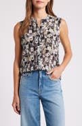 APNY Print Chiffon Button-Up Sleeveless Top